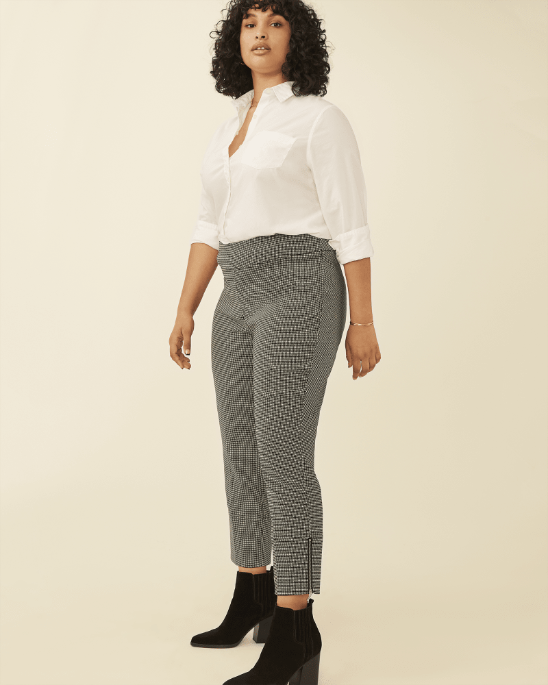 Plus size model with hourglass body shape wearing Ursula Pull-On Trousers by East Adeline | Dia&Co | dia_product_style_image_id:177958